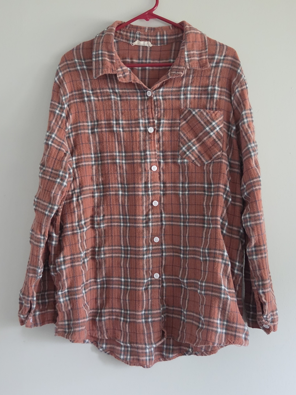 Red and White Plaid Flannel Shirt
